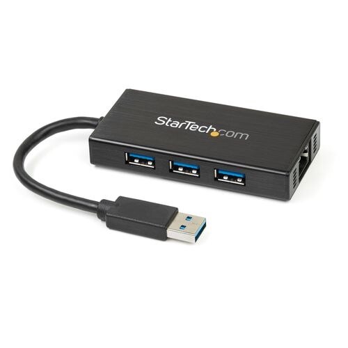 3-port StarTech.com Hub USB 3.0 portable à 3 ports avec câble intégré - Concentrateur USB 3.0 plus Gigabit Ethernet -... 1