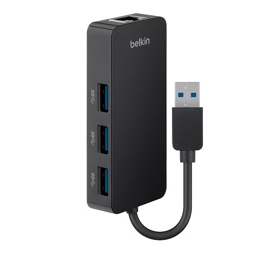 3-port Belkin USB 3.0 3-Port Hub with Gigabit Ethernet Adapter - concentrateur (hub) - 3 ports - B2B 1