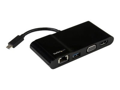 StarTech.com Adaptateur multiport USB Type-C pour ordinateur portable - HDMI 4K ou VGA - GbE - USB 3.0 - Adaptateur vidéo externe - USB 3.1 - HDMI, RJ-45, VGA - noir 1