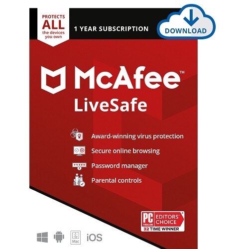 McAfee LiveSafe - Licence d'abonnement (1 an) - dispositifs illimités - téléchargement - Win, Mac, Android, iOS 1