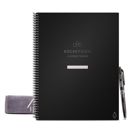 Rocketbook Academic Planner - Carnet réutilisable intelligent - Noir - Carnet écologique format lettre (8,5" x 11") - 48 pages, 13 types de pages - Comprend 1 stylo et un chiffon en microfibre 1