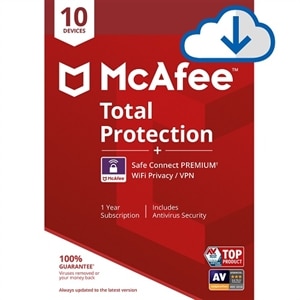 Download McAfee Total Protection 10 Device plus McAfee Safe Connect Premium 05 Device Digital Download 1