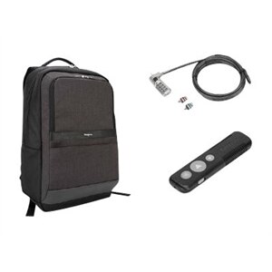 Targus CitySmart Essential - Sac à dos pour ordinateur portable + P30 Wireless Télécommande de présentation + Defcon 3-in-1 Universal Combo Cable Lock  1