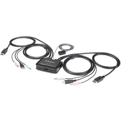StarTech 2 Port DisplayPort KVM Switch - 4K 60Hz - UHD DP 1.2 USB KVM Switch w/ 4ft Cables & Audio - Bus Powered & Remote Switching